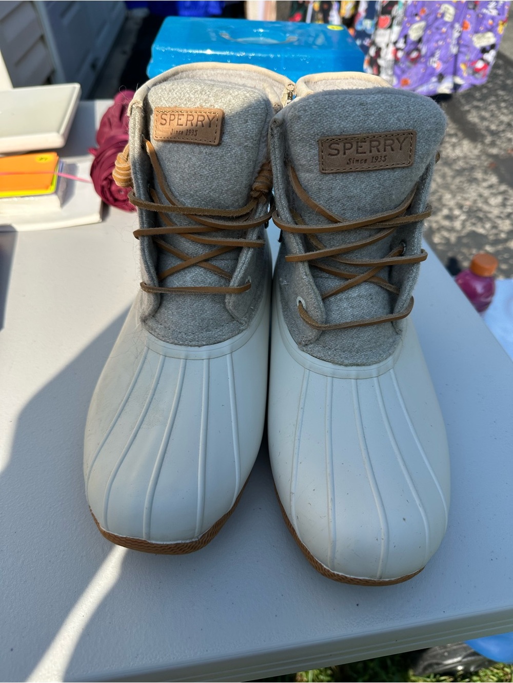 Sperry cream and tan Duck Boots